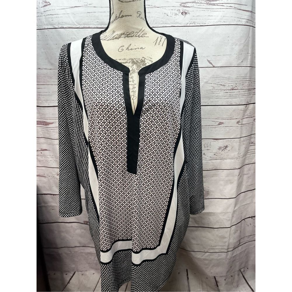 Jones of New York 3x tan/black/white 3/4 sleeve blouse (2070)